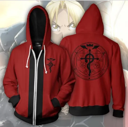 Anime Fullmetal Alchemist 3D Cosplay Hoodie Sweatshirt Zip up Jacket Coat