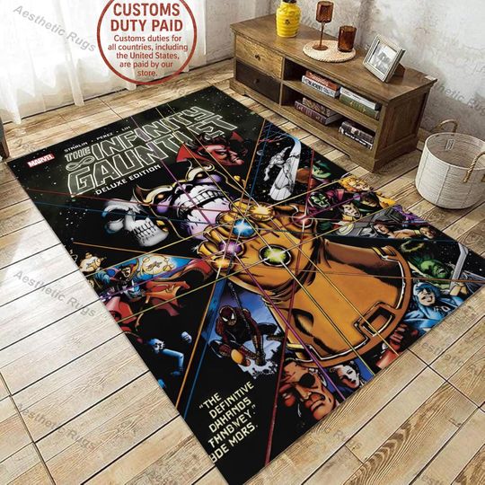 Discover Marvel Infinity Gauntlet Rug  Superhero & Infinity Stone Glove Design Area Carpet  Comic Book Movie Decor Rug