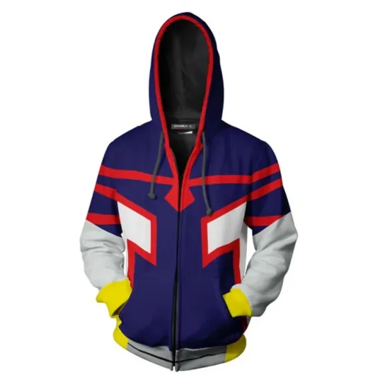 Anime Hero Anime All Might Cosplay Costume Zip Up Hoodie Jacket Coat Tops
