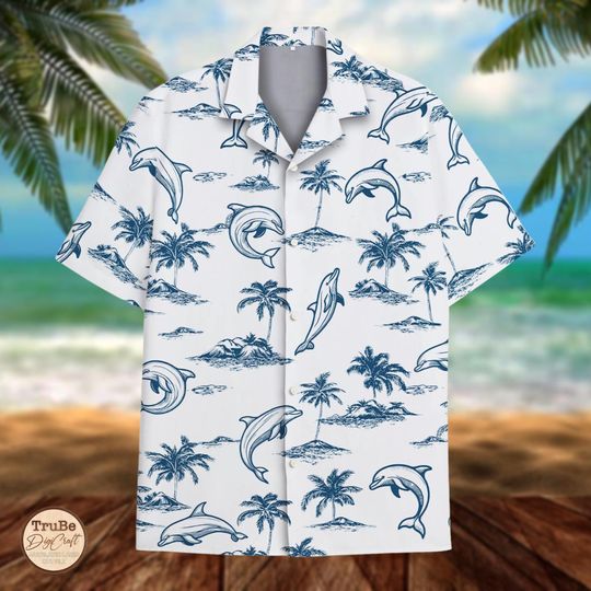 Discover Vintage Dolphin Hawaiian Shirt, Ocean Beach Vacation Outfit