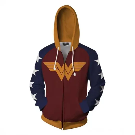 Discover Wonder Woman Cosplay Costume Hoodie Jumper Superhero Zipper Sweatshirt