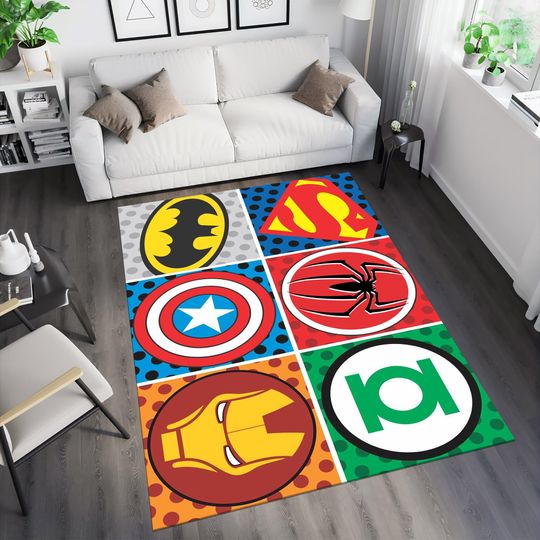Discover Super Hero Logos Rug: Colorful Movie Decor, Kids Room Area Rug