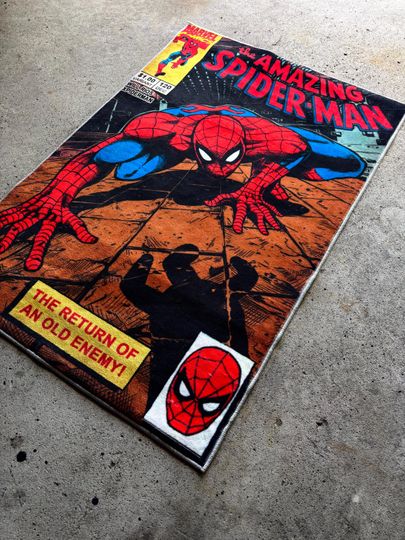 Discover Spidermam Comic Book Rug - Colorful Superhero Floor Mat for Kids Room & Playroom Decor