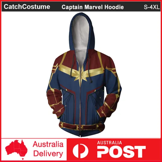 Discover Avengers Captain Marvel Hoodie Jumper Carol Danvers Cosplay Pullover Zipper Coat
