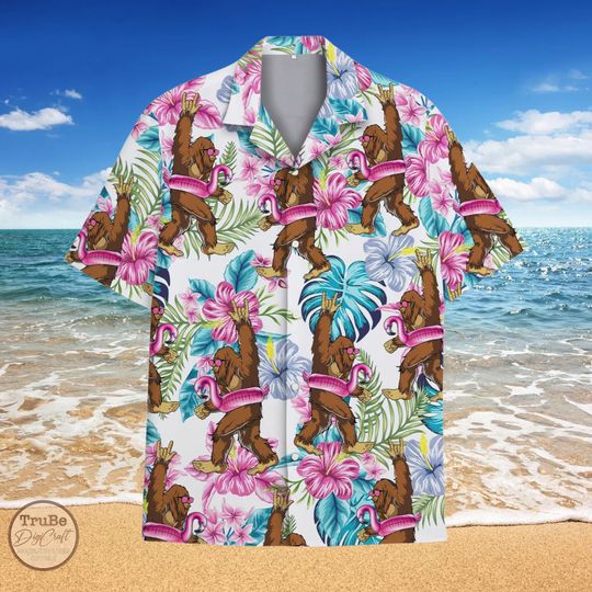 Discover Bigfoot Flamingo Tropical Hawaiian Shirt