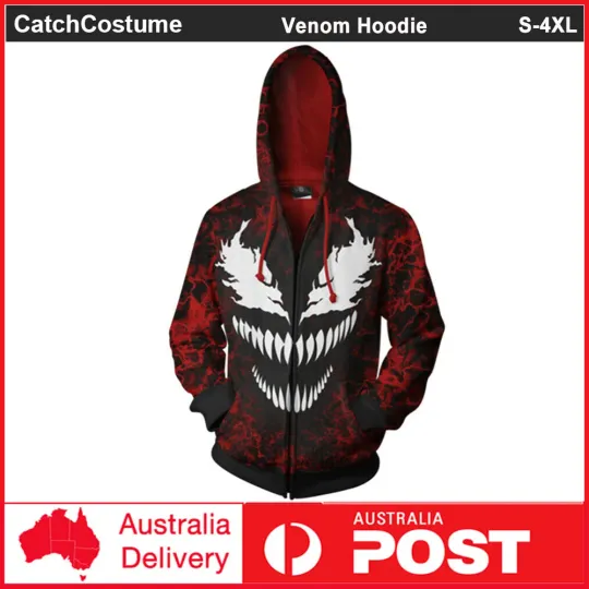Venom Hoodie 3D Print Superhero Cosplay Jacket Zipper Sweatshirt Hooded Coat