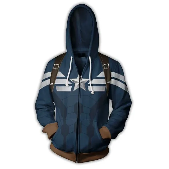 Discover Avengers Captain America Hoodie Cosplay Costume Casual Sweatshirt Zipper Coat