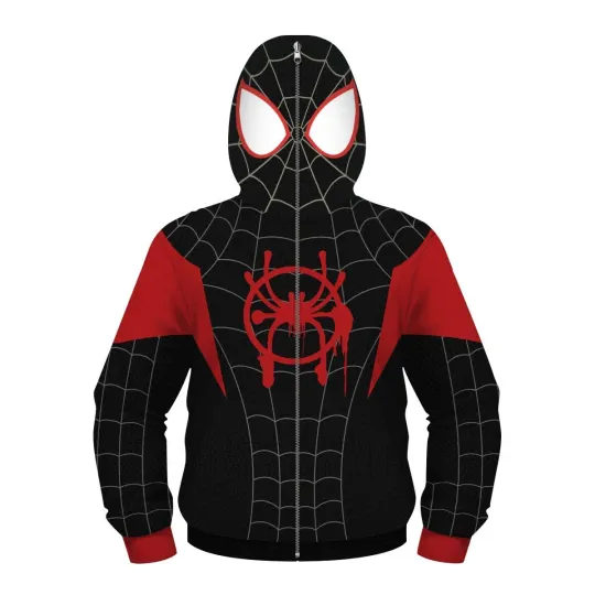 Kids Spider-Man Miles Morales Hoodie Spiderman Zipper Sweatshirt Cosplay Jumper