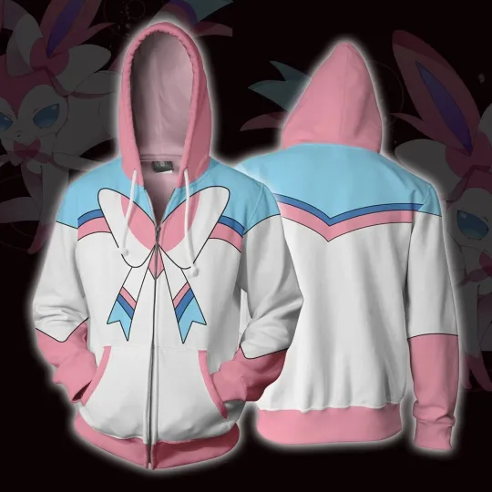 Discover Sylveon Cosplay Hoodie 3D Printed Sweatshirt Zip Up Jacket Pullover Coat Gift