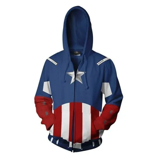 Discover Avengers Captain America Hoodie Zipper Sweatshirt Casual Jacket Coat