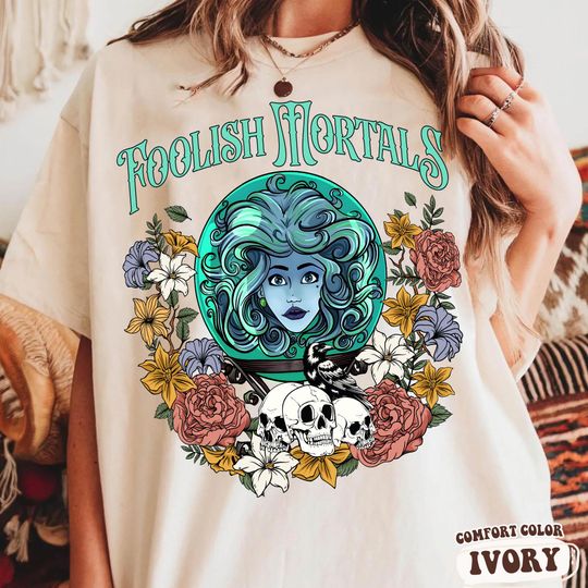 Discover Vintage Floral Madame Leota Graphic Shirt, Disney Haunted Mansion Girls Tee, Foolish Mortals Shirt, Spooky Disney Tee, Halloween Girl Outfit