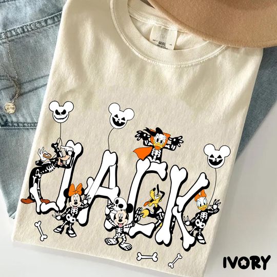 Discover Custom Name Mickey And Friends Halloween Skeleton Comfort Colors Shirt, Disney Halloween Family Matching T-shirt, Disneyland Spooky Season