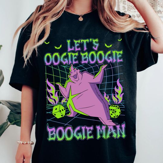 Discover Retro Neon Oogie Boogie Man With Dice T-shirt, Lets Oogie Boogie Tee, Oogie Boogie Bash 2025, Disney Halloween Party Family Matching Outfit