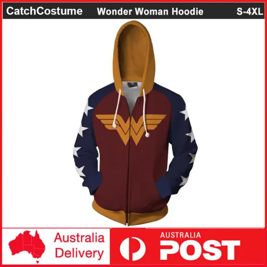 Discover Wonder Woman Cosplay Costume Hoodie Jumper Superhero Zipper Sweatshirt