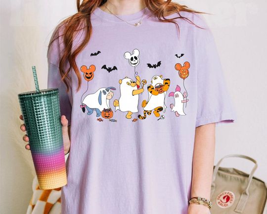 Discover Winnie The Pooh Characters Halloween Boo Ghost Comfort Colors Shirt, Mickey Halloween Balloon Tee, Disney Halloween Friends, Spooky Season