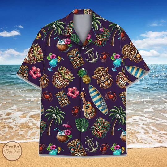 Discover Tropical Tiki Mask Aloha Hawaiian Shirt, Summer Vacation Button-Down