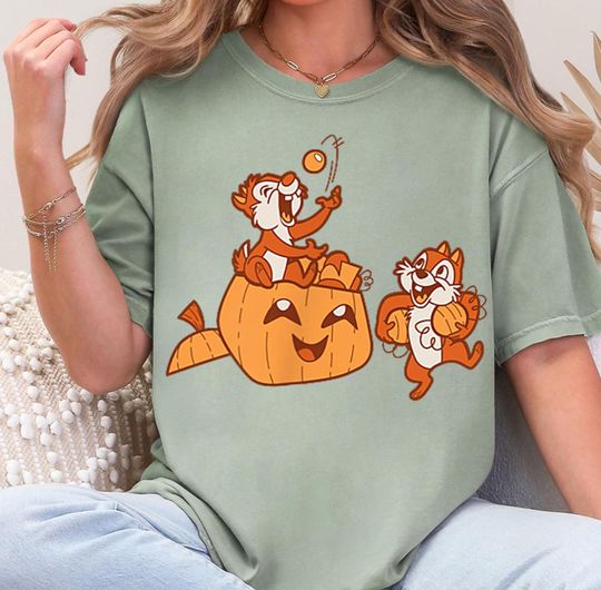 Discover Retro Disney Chip N Dale Halloween Pumpkin Candy Bucket Shirt