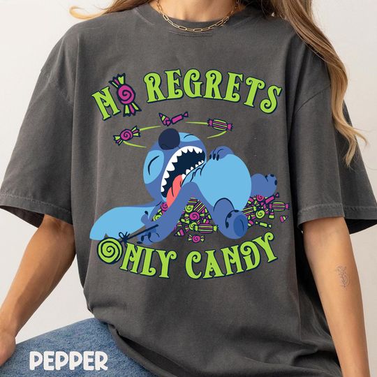 Discover Disney Stitch Halloween No Regrets Only Candy Shirt