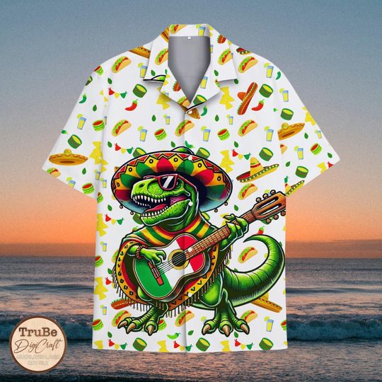 Discover Dinosaur Guitar Taco Hawaiian Shirt: Cinco De Mayo Aloha Shirt