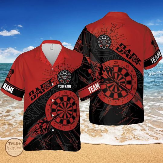 Discover Personalized Darts Team Shirt: Flaming Dartboard Hawaiian Jersey