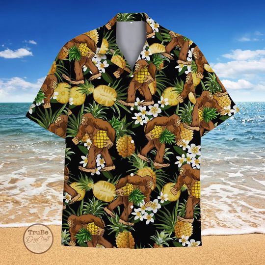 Discover Tropical Bigfoot Pineapple Hawaiian Shirt: Funny Sasquatch Aloha Shirt
