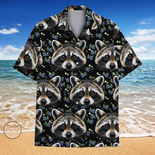 Floral Raccoon Hawaiian Shirt, Funny Aloha Shirt, Summer Vacation Outfit