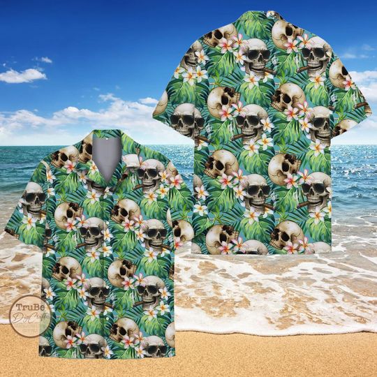 Discover Tropical Skull Hawaiian Shirt: Funny Aloha Shirt, Summer Vacation Outfit