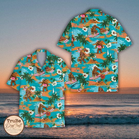 Discover Tropical Bigfoot Surfing Aloha Shirt: Summer Beach Vacation Outfit