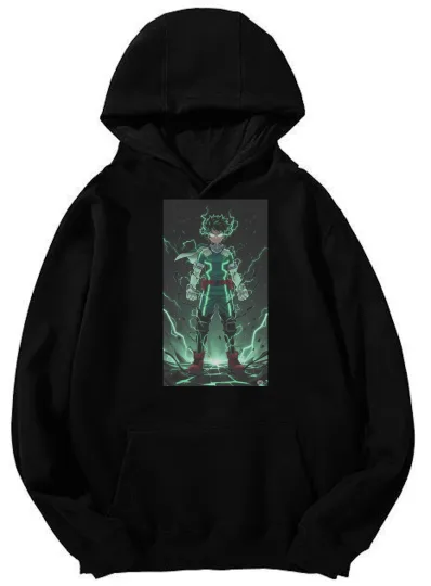 Discover Hero Anime Izuku Midoriya Electrifying Power Anime Hoodie