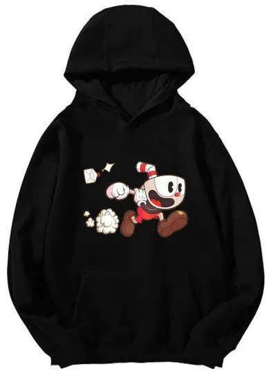 Discover Cuphead Running Hoodie - Retro Game Character Design Unisex Hooded Sweatshirt