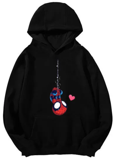 Discover Spiderman Cute Swing Hoodie - Marvel Chibi Character Design Unisex Hoodie