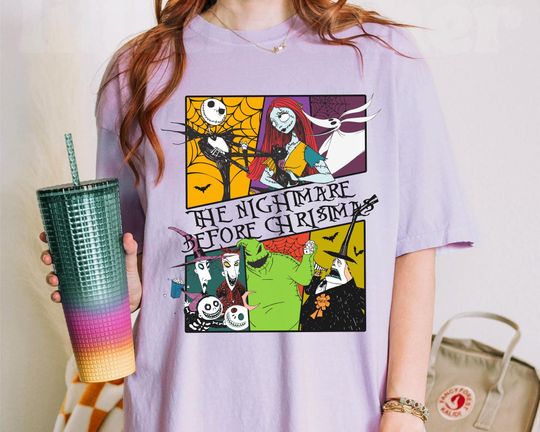 Discover Nightmare Before Christmas Characters Comfort Colors Shirt, Jack Skellington Sally Oogie Boogie, Disney Halloween, Disneyland Spooky Season