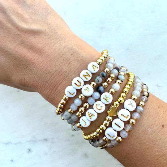 Discover Personalized Word Bracelet Stacking Mama Bracelet Kids Name Custom Name Beaded Bracelet Strech Personalized Gift Idea Custom Jewelry