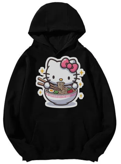Unisex Hello Kitty Eating Ramen Graphic Hoodie