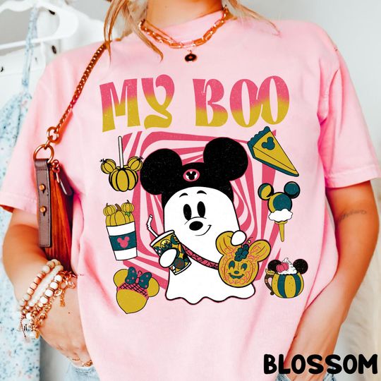 Discover Cute Ghost With Snacks My Boo Halloween T-shirt, Disney Mickey Mouse Head Foodie Tee, Fall Vibes Shirt, Disneyland Family Trip Outfit