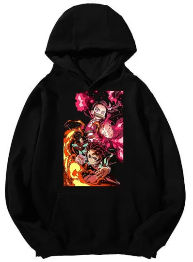 Discover demon tanjiror & neko Hoodie - Action Design Unisex Hooded Sweatshirt