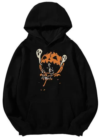 Discover Unisex Halloween Hoodie Evil Pumpkin Skull Horror Ghost Graphic Sweatshirt