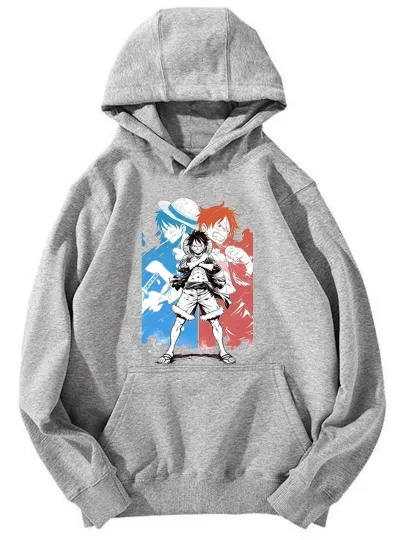 Luffy Trio One Piece Hoodie - Bold Color-Split Design Unisex Hooded Sweatshirt
