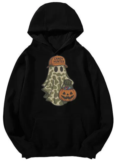 Discover Unisex Halloween "Candy Hunter" Ghost Graphic Hoodie