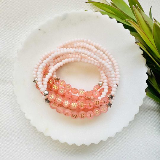 Discover Friendship Bracelet: Orange, Pink, Rose Gold, Coral, Charms, Elastic | Vinyl Variants | Customizable | Showgirl Inspired