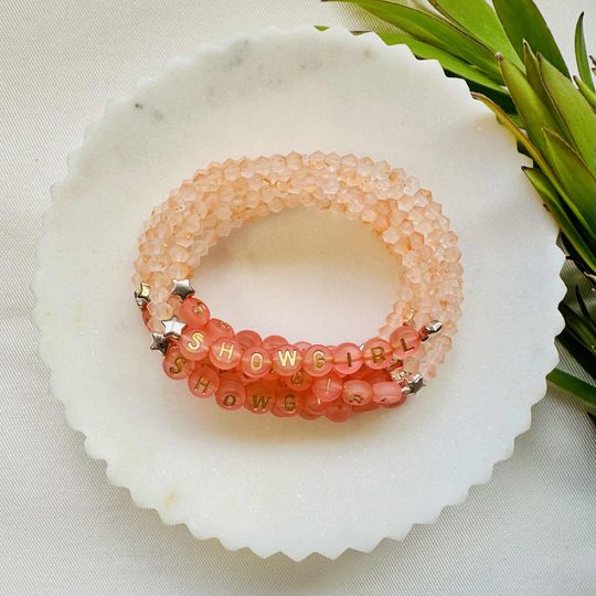 Discover Friendship Bracelet: Orange, Pink, Rose Gold, Coral, Charms, Elastic | Vinyl Variants | Customizable | Showgirl Inspired