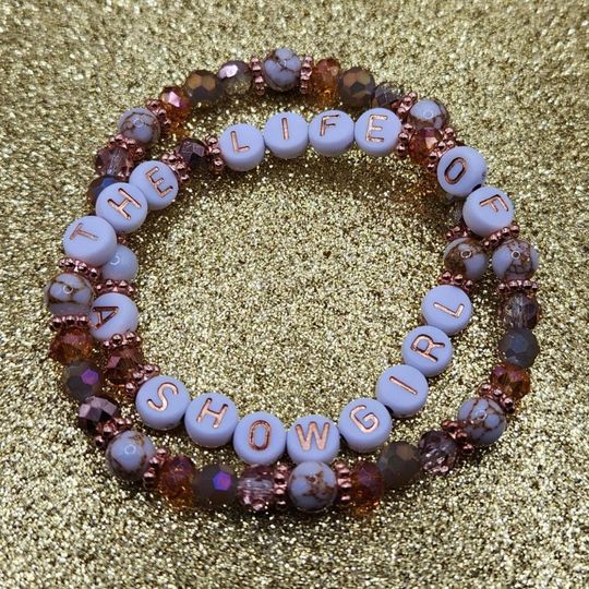 Discover The Life Of A Showgirl, Pair of Stretchy Friendship Bracelets, It's Beautiful, White With Rose Gold Letter Beads, New T.S Album