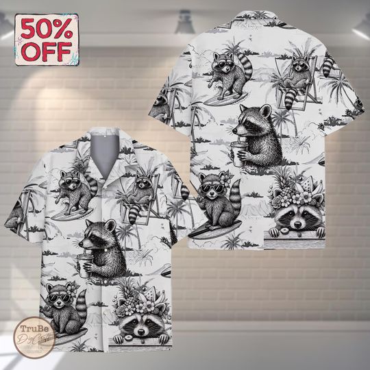 Discover Tropical Raccoon Hawaiian Shirt, Funny Aloha Beach Button Down
