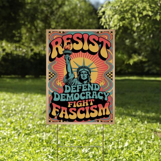 Discover Resist Fascism Yard Sign, Defend Democracy Fight Fascism Sign, Polite Anti Trump Sign AXFR12