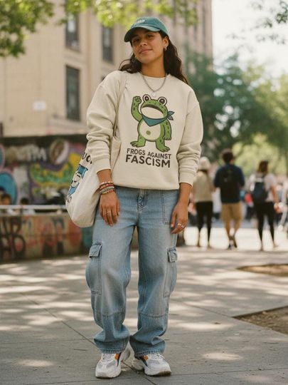 Portland Frog Sweatshirt, Peaceful Protest Against ICE Apparel, Fck Ice, Anti Trump, Anti Fascism, Unisex Crewneck Jumper