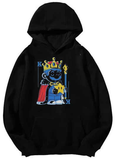 Discover Unisex King Mario with Crown & Star Graphic Hoodie
