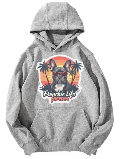 Discover Unisex "Frenchie Life Forever" French Bulldog Sunset Graphic Hoodie