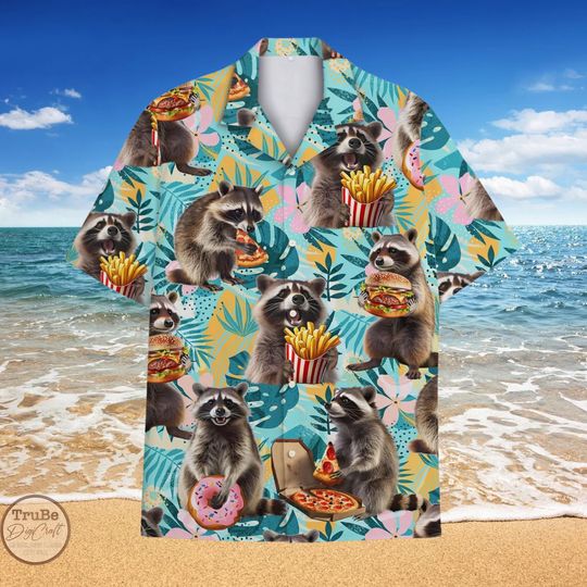 Discover Raccoon Fastfood Hawaii Shirt for Men Women Youth, Summer Raccoon Short Sleeve Button Shirt, Funny Raccoon Shirt, Raccoon Lovers Gifts