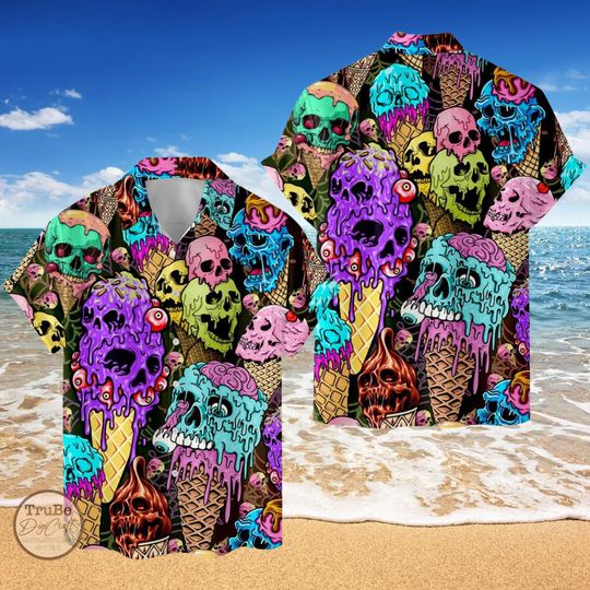 Discover Skull Ice Cream Hawaiian Shirt: Colorful Summer Aloha Button-Up