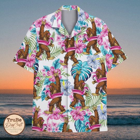 Discover Tropical Bigfoot Hawaiian Shirt: Surfing Sasquatch Aloha Shirt